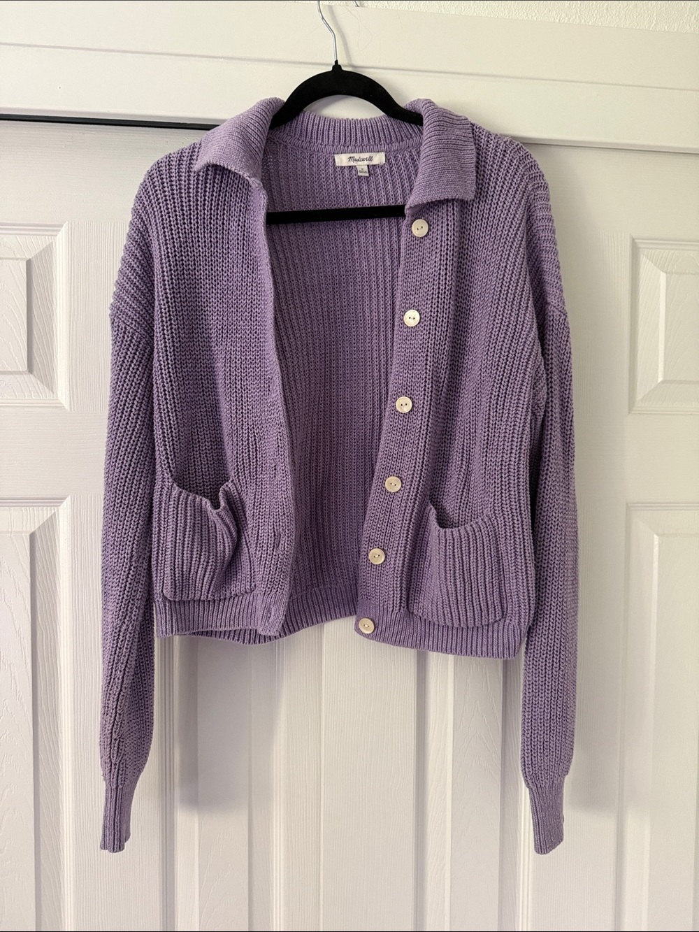 Madewell Lavender Button-Front Collared Cardigan